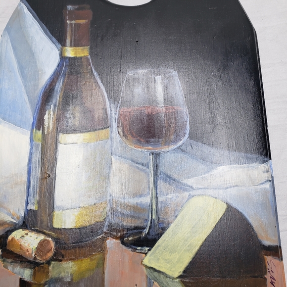 Handpainted Wood Bar Towel Holder Wine and Cheese Wall Art - Picture 4 of 4